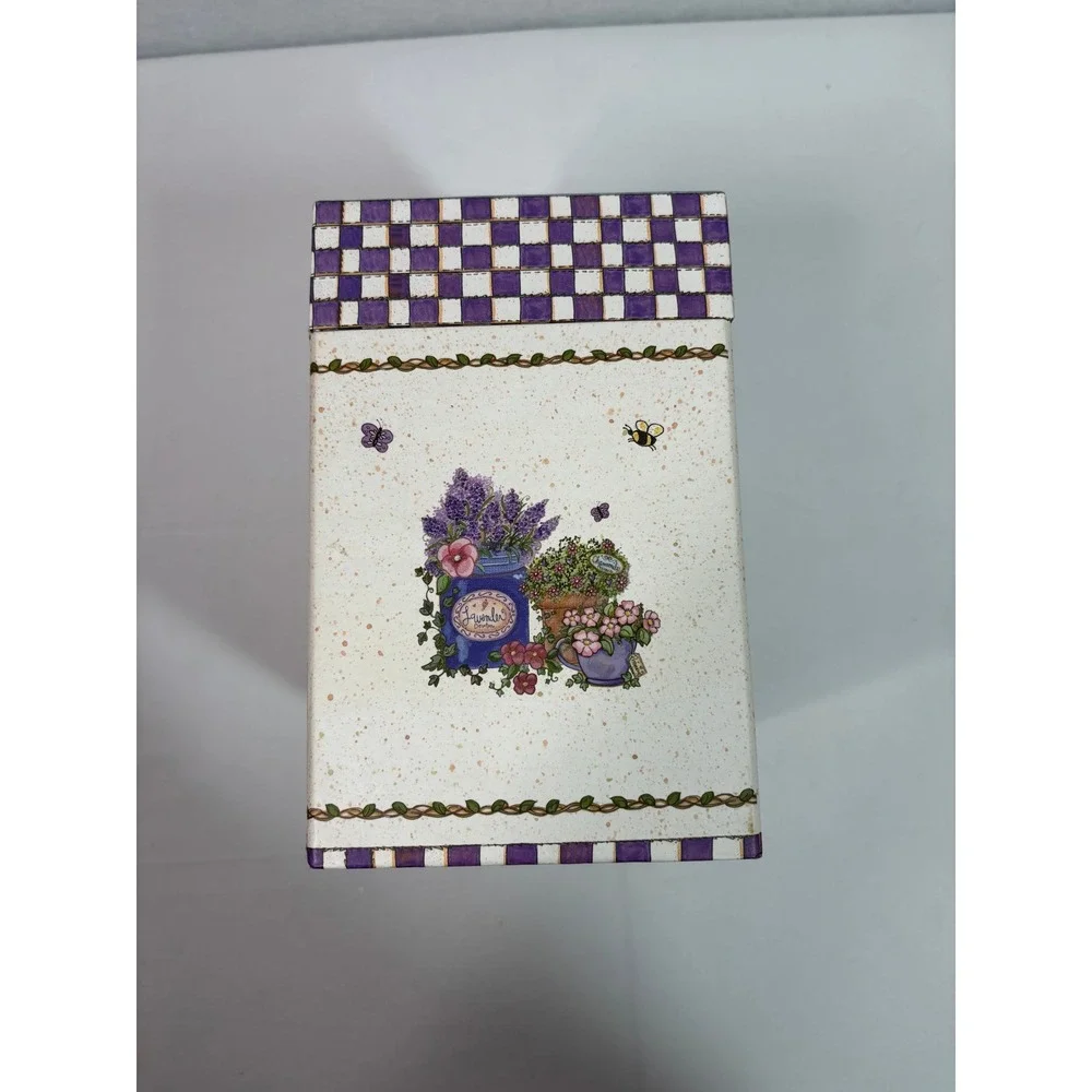 Joy Marie Greeting‎ Card Organizer Box Purple Checkered Cottagecore Angel Floral